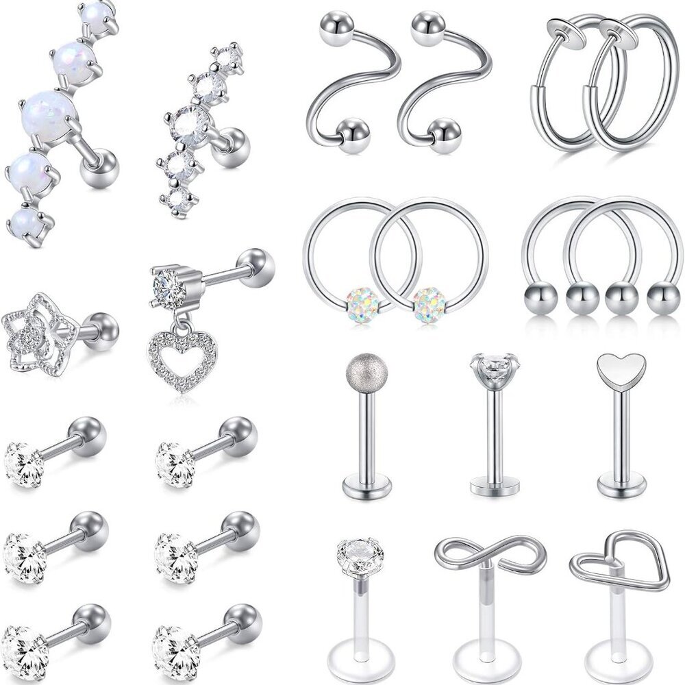 16g Cartilage Stud Hoop Tragus Piercing Jewelry - Forward Helix, Rook, Daith, Co